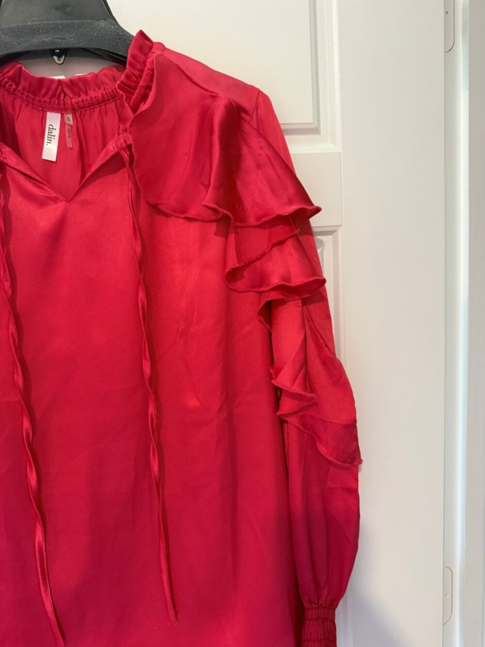 Dalin Red Ruffle Blouse Size S - Picture 3 of 4
